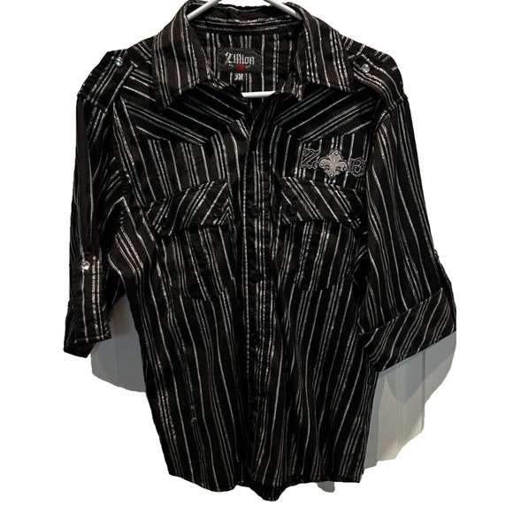 Zillion Women's Western Style Black and Silver Bling Short Sleeve Blouse Medium‎ - Picture 2 of 7